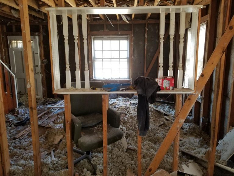 Demolished living room before the reconstruction of the house